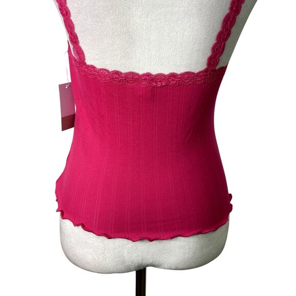 BP Crop Top Sleeveless Ribbed Material Lace Straps Eye Catching Hot Pink W S NWT - Picture 6 of 9